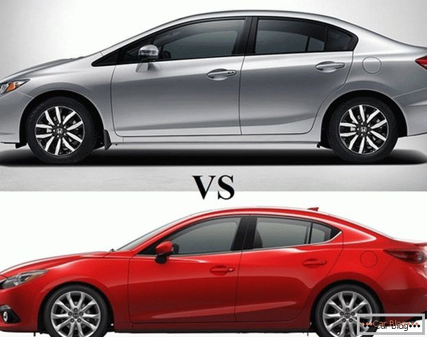 Аўтамабілі Mazda 3 і Honda Civic - седаны для активных людей